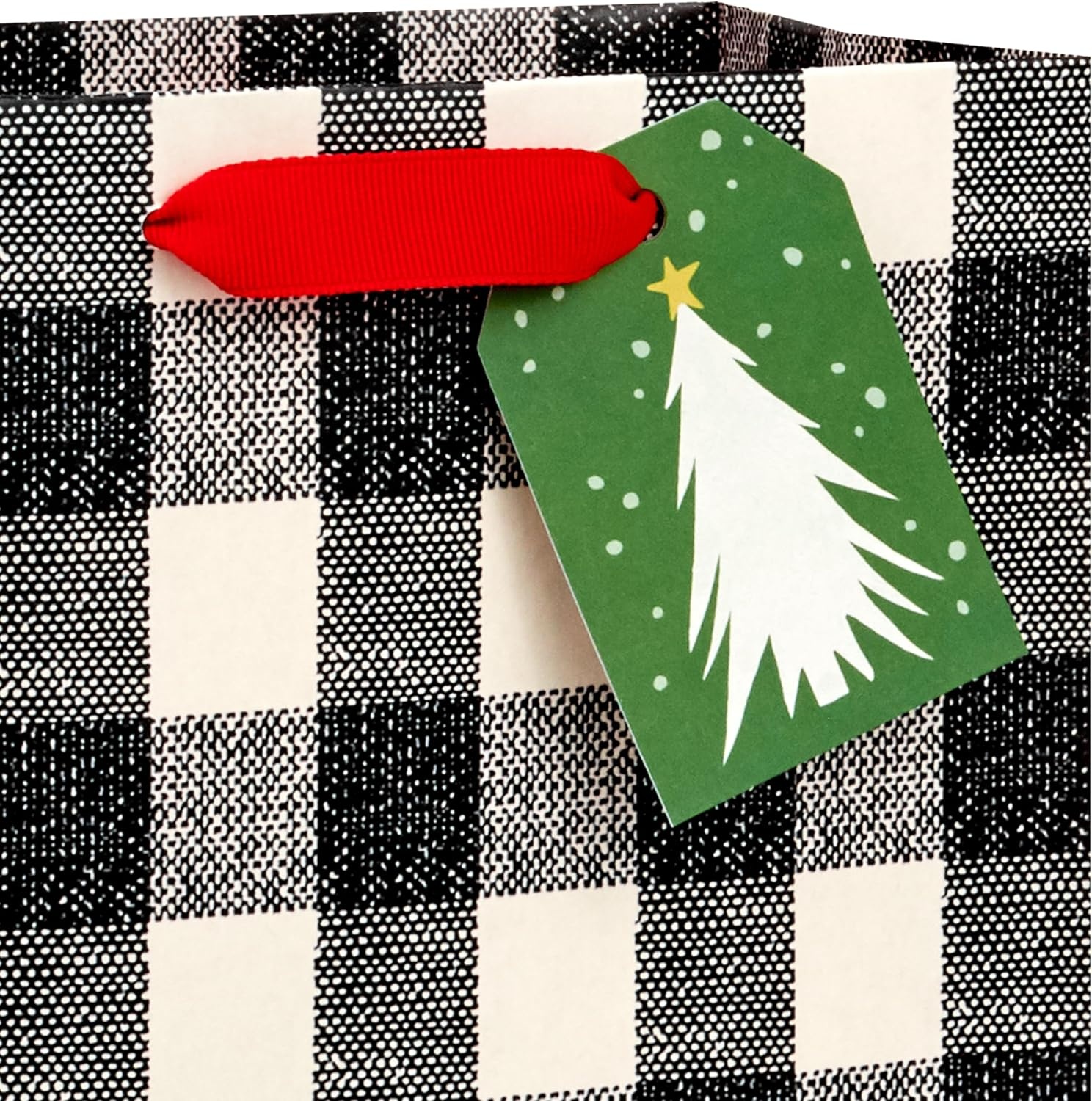 image:imageHallmark Assorted Vintage Christmas Gift Bags 8 Bags 2 Small 6 2 Medium 9 2 Large 13 2 Bottle 13 Black and White Buffalo Plaid Santa Toy Train Green TreesTrain  Trees  Buffalo Plaid  Santa