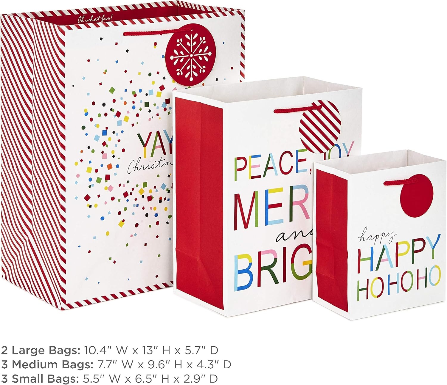 image:imageHallmark Colorful Christmas Gift Bag Assortment 8 Bags 2 Small 6 2 Medium 9 2 Large 13 2 Bottle Bags Minimalist Trees Pink Teal Yellow GreenPeace Joy Merry Bundle