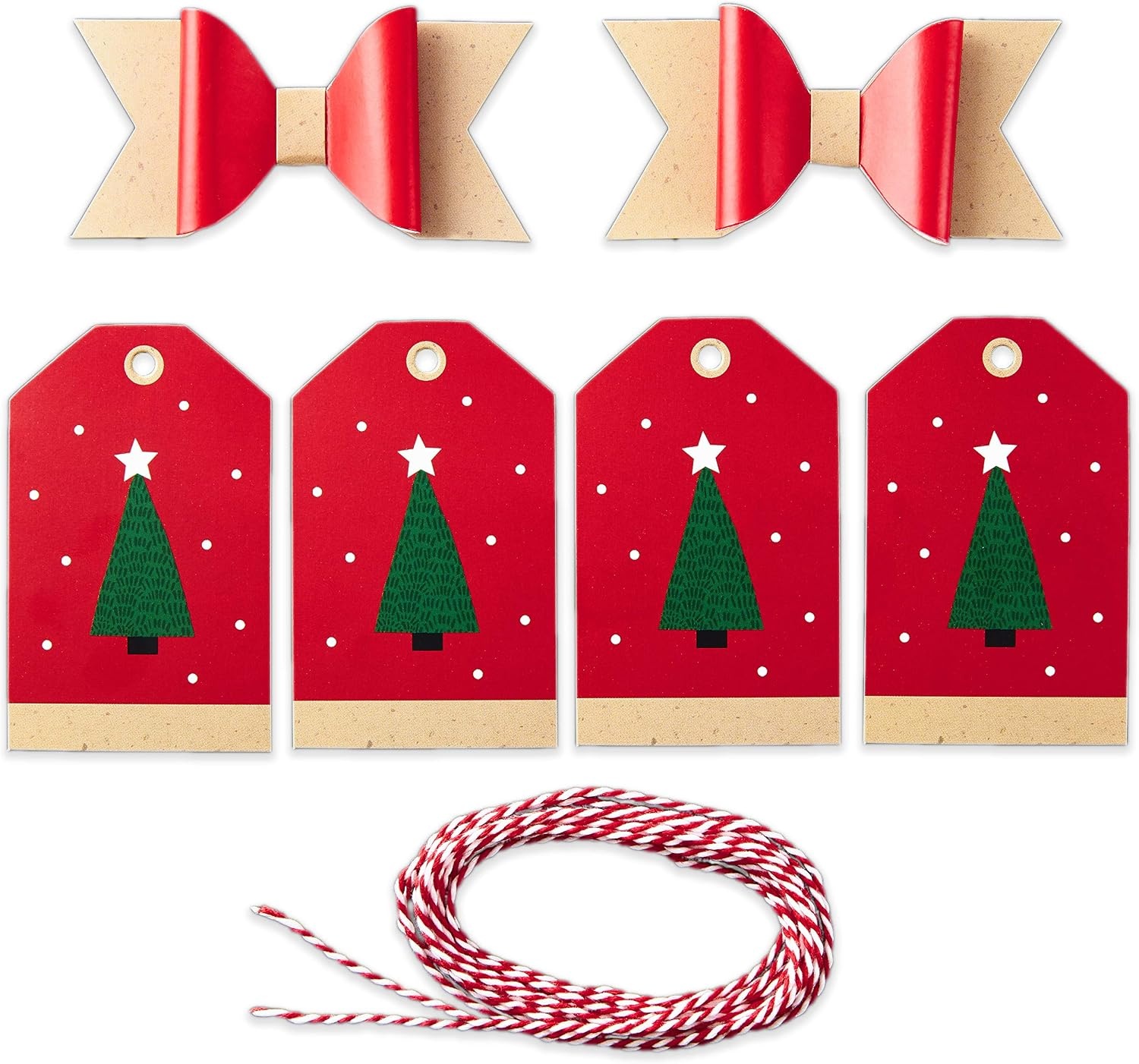 image:imageHallmark Holiday Gift Wrap Accessory Kit Red Truck Tree Snowflake 6 Gift Bows 12 Gift Tags 9 Yards of Twine  Kraft Red Green WhiteRed  Green  and Kraft