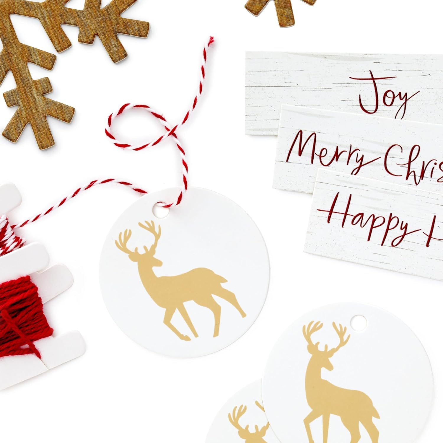 image:imageHallmark Holiday Gift Wrap Accessory Kit Red Truck Tree Snowflake 6 Gift Bows 12 Gift Tags 9 Yards of Twine Kraft Red Green WhiteSnowflakes Deer String Red Natural