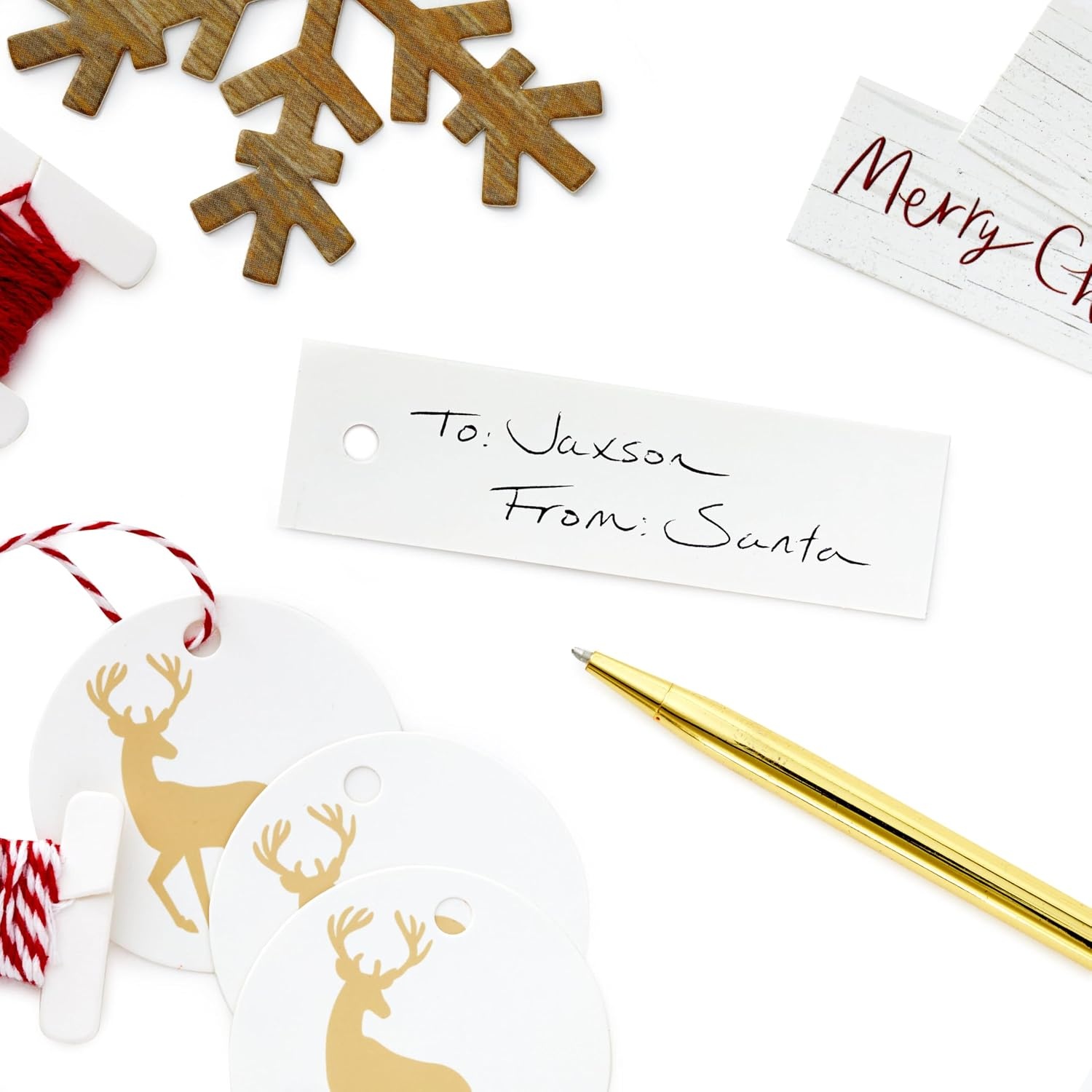 image:imageHallmark Holiday Gift Wrap Accessory Kit Red Truck Tree Snowflake 6 Gift Bows 12 Gift Tags 9 Yards of Twine Kraft Red Green WhiteSnowflakes Deer String Red Natural