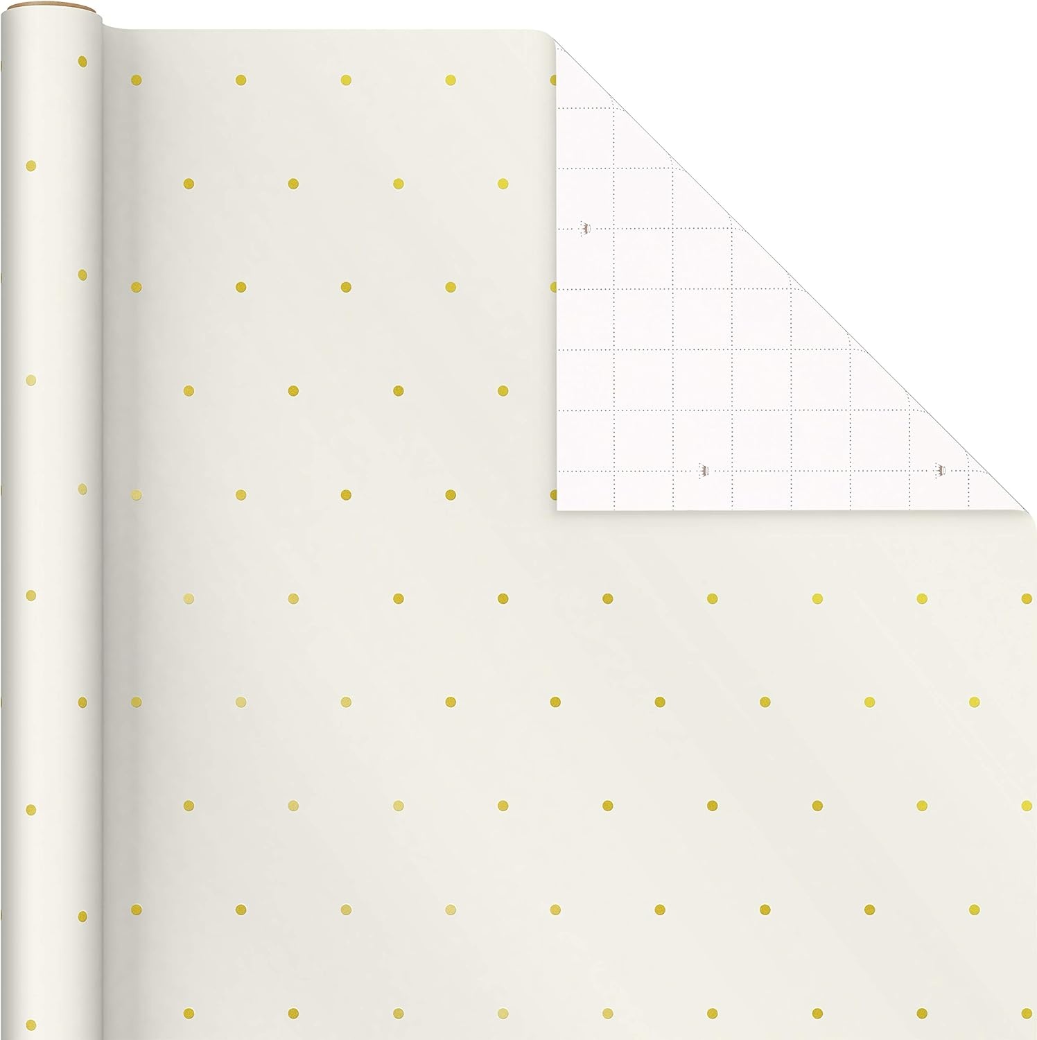 image:imageHallmark Minimalist Christmas Wrapping Paper with Cut Lines on Reverse 3 Rolls 120 sq ft ttl Red White Gold Trees Stripes DotsRed White Gold Trees Stripes Dots