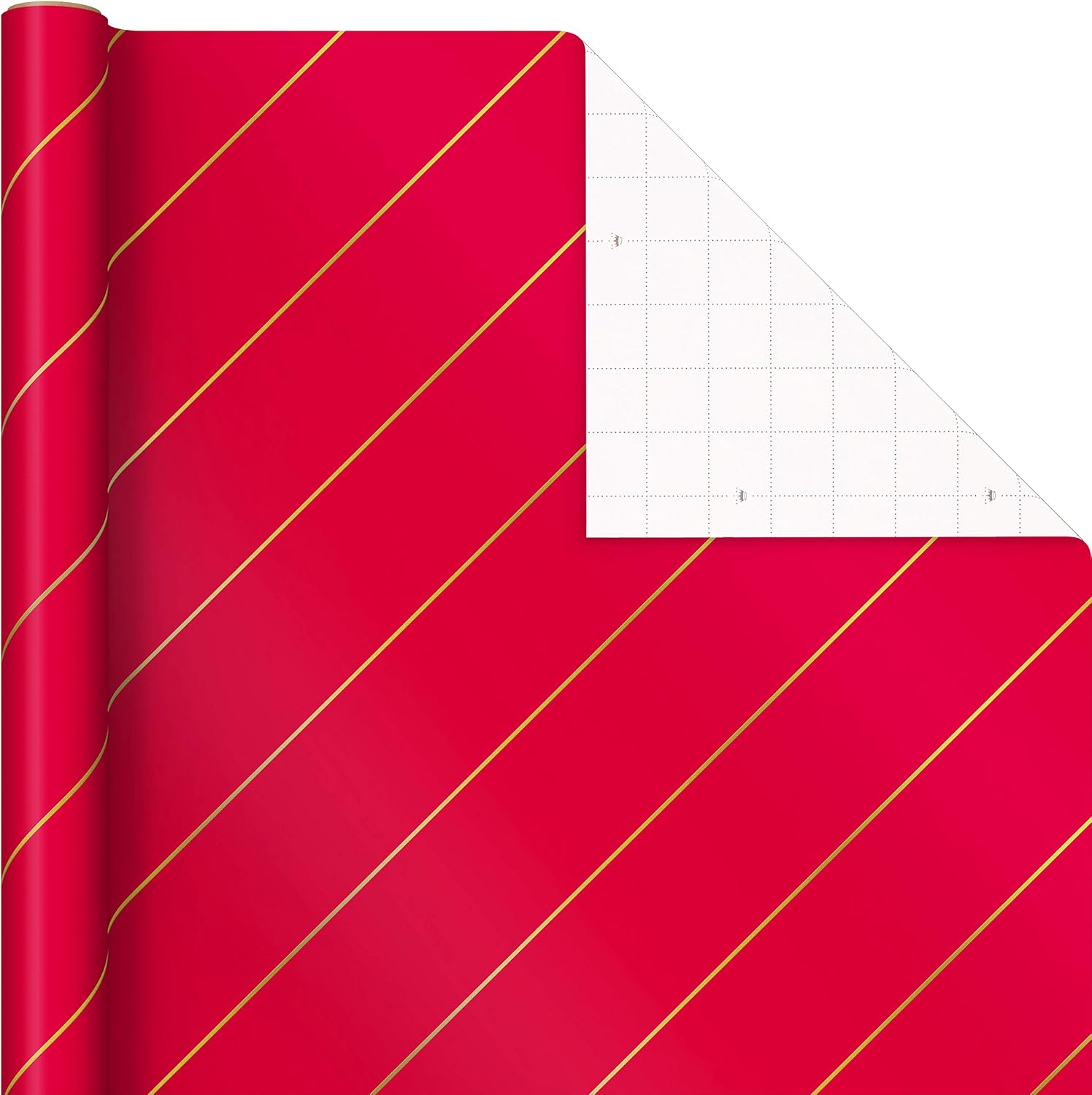 image:imageHallmark Minimalist Christmas Wrapping Paper with Cut Lines on Reverse 3 Rolls 120 sq ft ttl Red White Gold Trees Stripes DotsRed White Gold Trees Stripes Dots