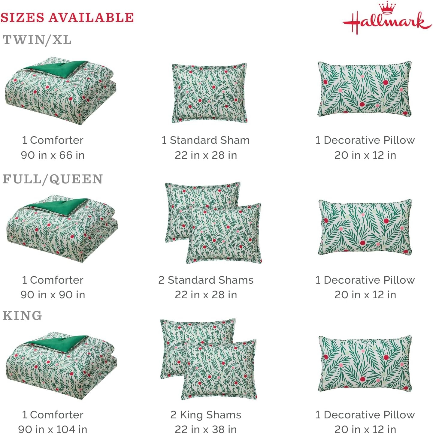 image:imageHallmark QueenFull Size 4Piece Holiday Bedding Set Festive Cozy Comforter 2 Shams Decorative Pillow Lightweight Cozy Home Decor Super Soft Microfiber Fabric WrinkleResistant Red ToileJoy to Your World Green