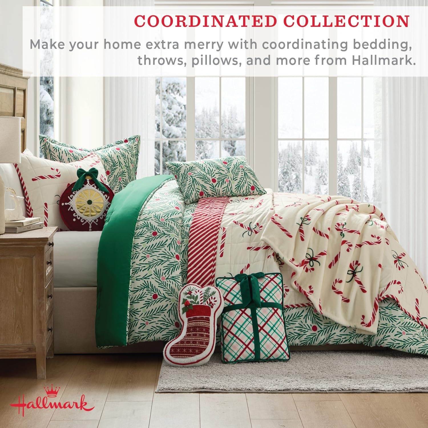 image:imageHallmark QueenFull Size 4Piece Holiday Bedding Set Festive Cozy Comforter 2 Shams Decorative Pillow Lightweight Cozy Home Decor Super Soft Microfiber Fabric WrinkleResistant Red ToileCozy Christmas Red
