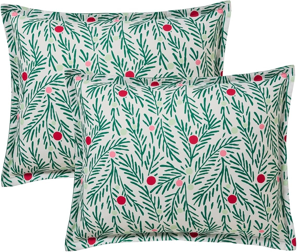 image:imageHallmark QueenFull Size 4Piece Holiday Bedding Set Festive Cozy Comforter 2 Shams Decorative Pillow Lightweight Cozy Home Decor Super Soft Microfiber Fabric WrinkleResistant Red ToileJoy to Your World Green