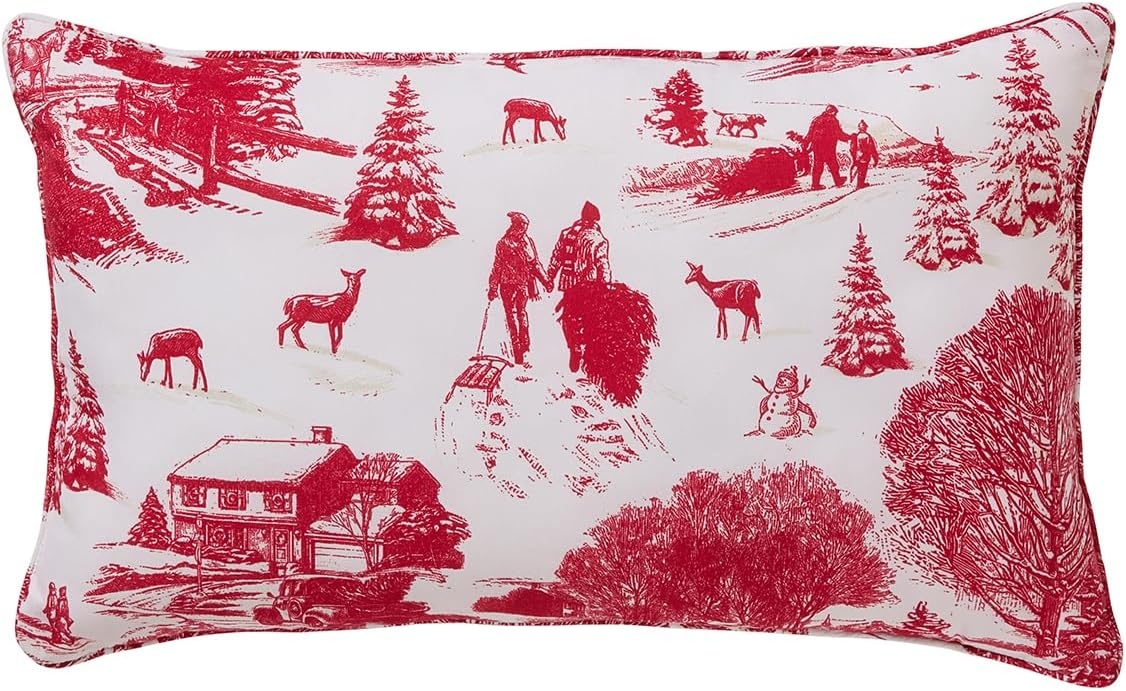 image:imageHallmark QueenFull Size 4Piece Holiday Bedding Set Festive Cozy Comforter 2 Shams Decorative Pillow Lightweight Cozy Home Decor Super Soft Microfiber Fabric WrinkleResistant Red ToileCozy Christmas Red