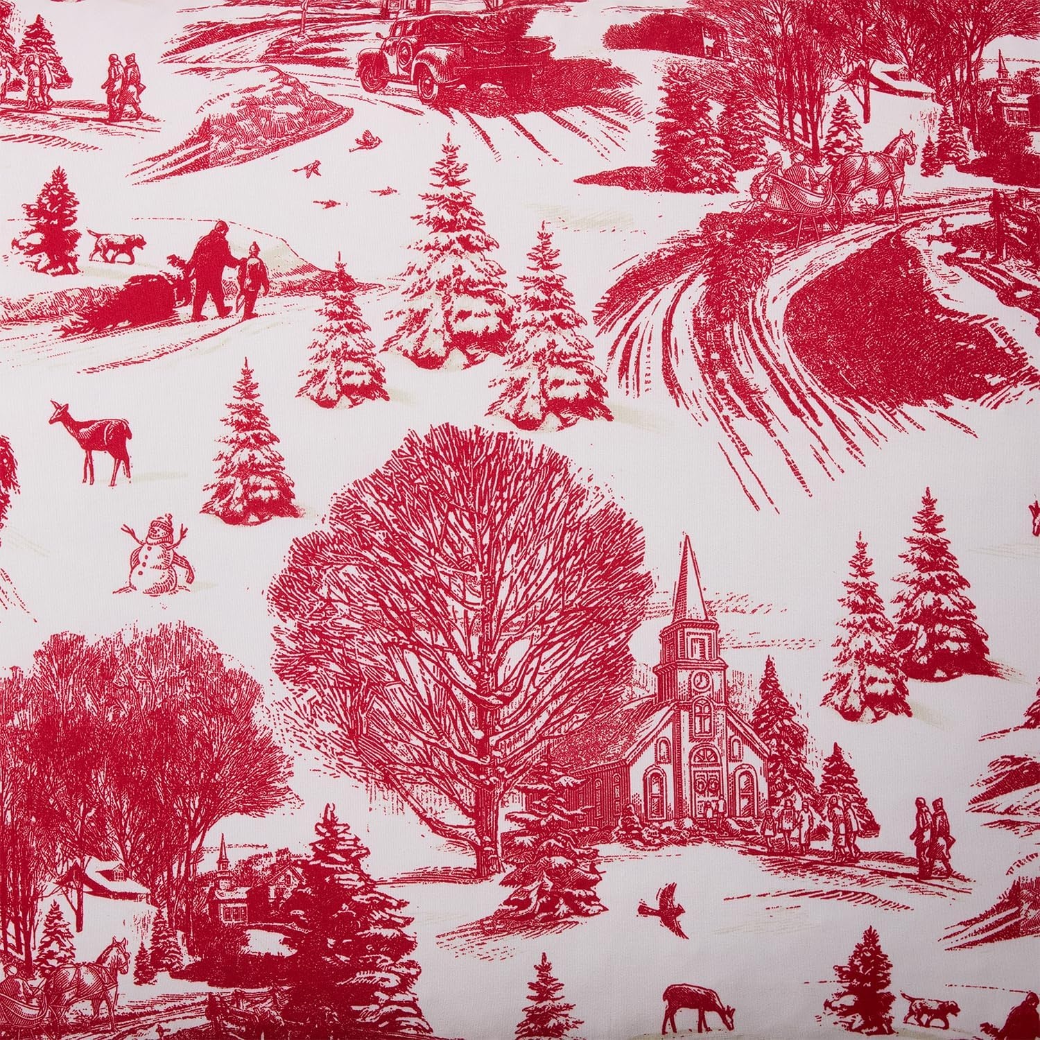 image:imageHallmark QueenFull Size 4Piece Holiday Bedding Set Festive Cozy Comforter 2 Shams Decorative Pillow Lightweight Cozy Home Decor Super Soft Microfiber Fabric WrinkleResistant Red ToileCozy Christmas Red