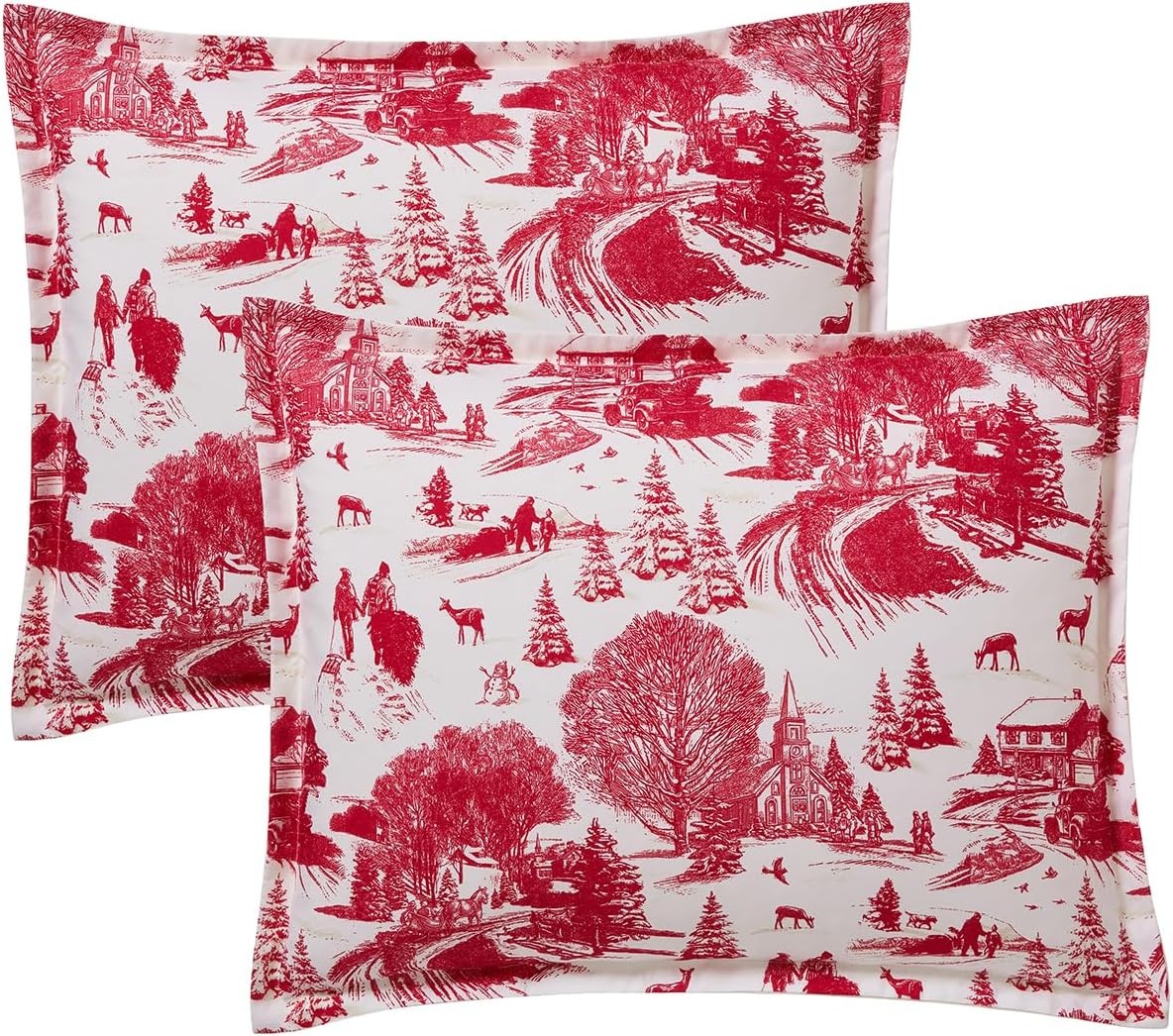 image:imageHallmark QueenFull Size 4Piece Holiday Bedding Set Festive Cozy Comforter 2 Shams Decorative Pillow Lightweight Cozy Home Decor Super Soft Microfiber Fabric WrinkleResistant Red ToileCozy Christmas Red