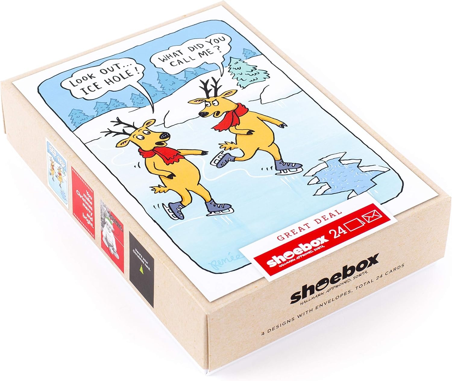 image:imageHallmark Shoebox Funny Boxed Christmas Cards Assortment Festive Cartoons 4 Designs 24 Cards with EnvelopesFunny and Basic Humor Card Assortment