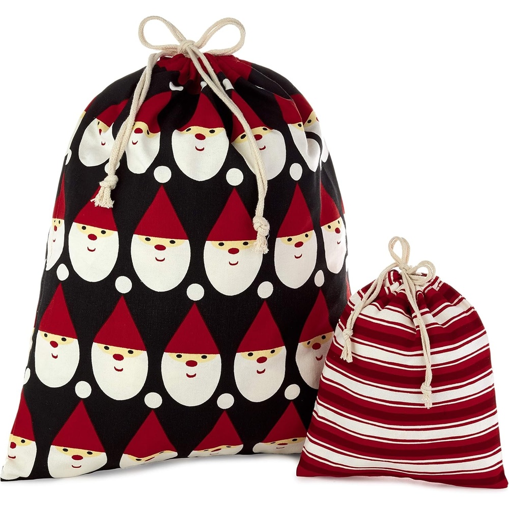 image:imageHallmark 10 Christmas Gift Bags 3 Reusable Fabric Bags Red Blue Green for Holiday Parties Hanukkah Winter WeddingsBlack and red
