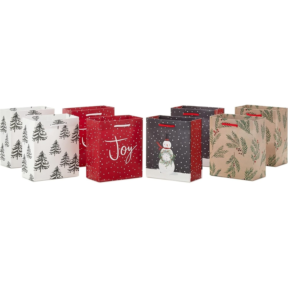 image:imageHallmark 13 Christmas Gift Bags  Red Gold and Black Plaid Leopard Print Giraffe Print 4 Large Gift Bags for Holiday Parties Hanukkah Winter Weddings8 count Pack of 1