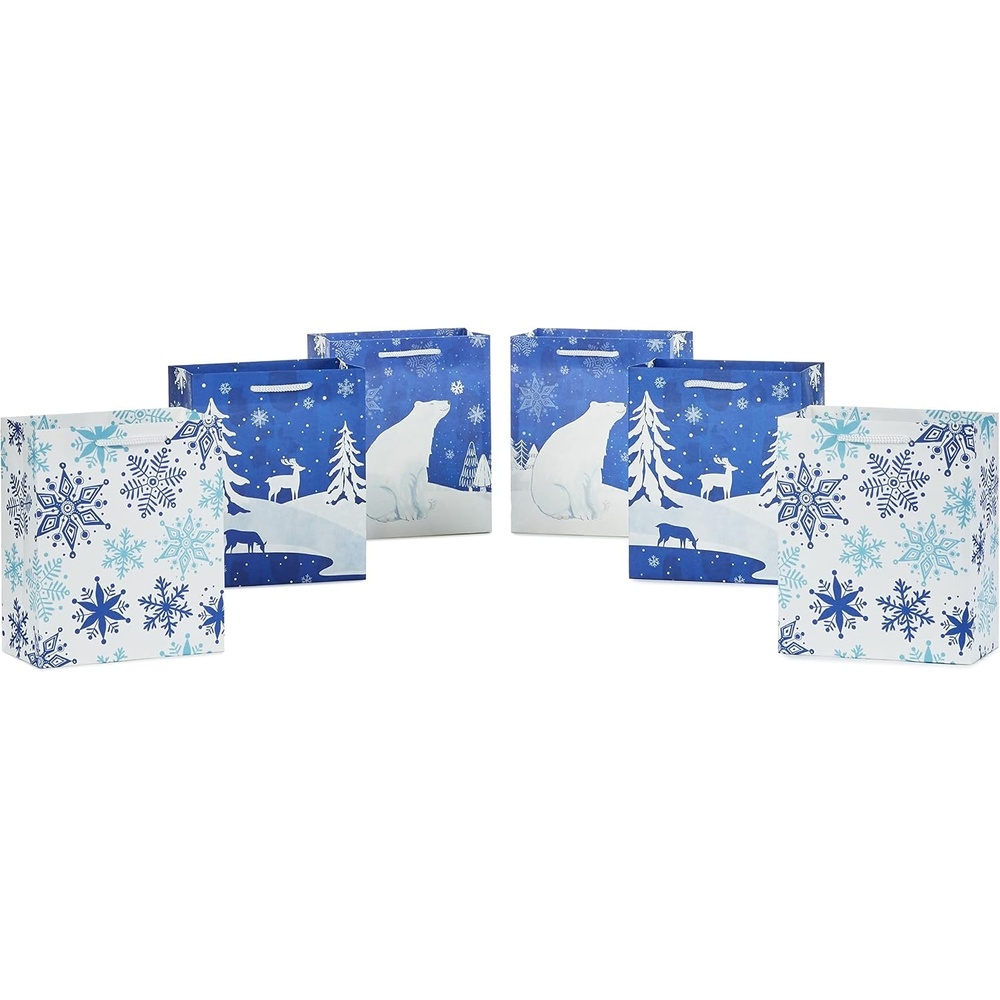 image:imageHallmark 13 Christmas Gift Bags  Snowflakes on Blue Polar Bear Snowy Woodland Scene 3 Large Blue Bags for Holiday Parties Winter Birthdays Baby Showers138