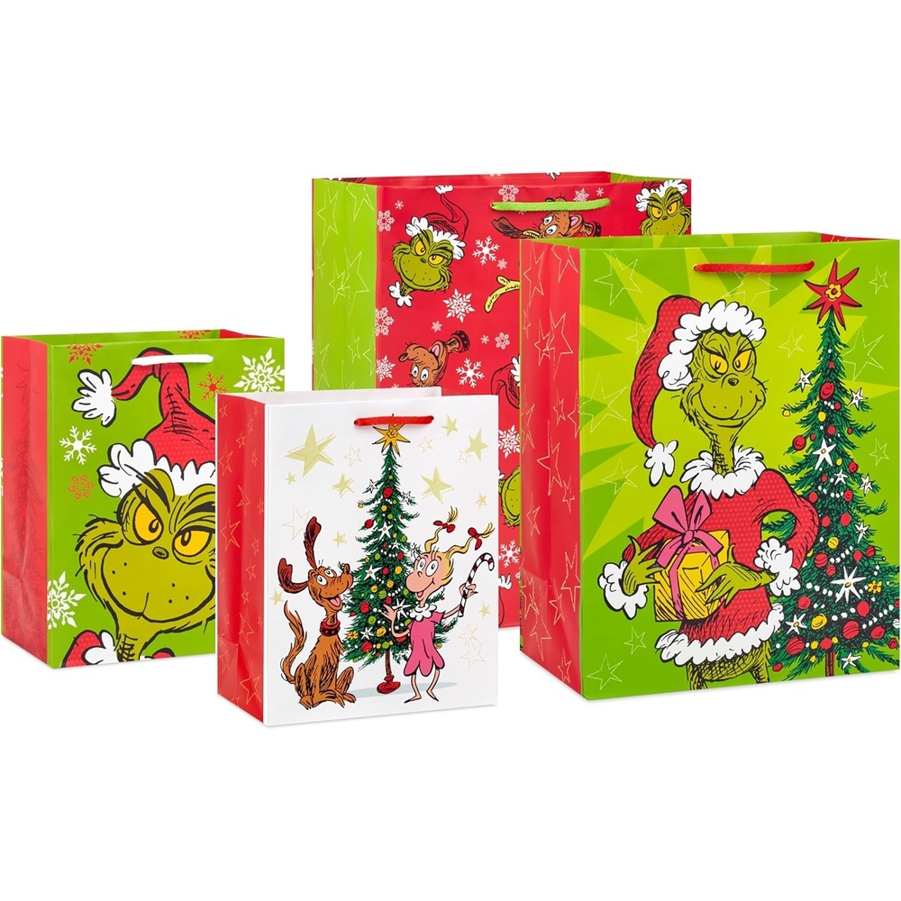 image:imageHallmark 13 Large Christmas Gift Bags for Kids 3 Bags Santa and Puppy Santa in RV Colorful CandyGrinch