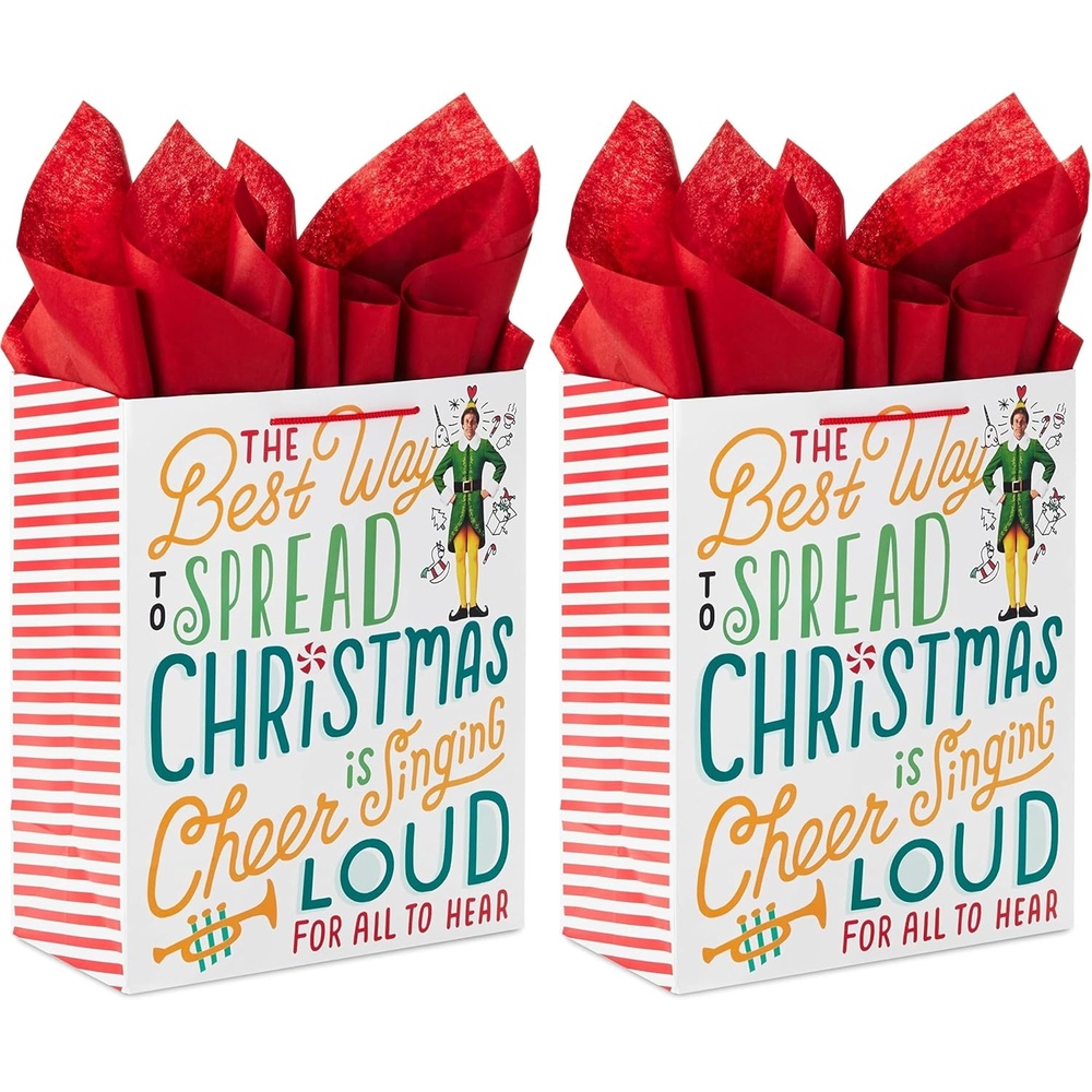 image:imageHallmark 13 Large Elf Gift Bag with Tissue Paper Movie Quote The Best Way to Spread Christmas Cheer for Kids Grandchildren AdultsElf Pack of 2