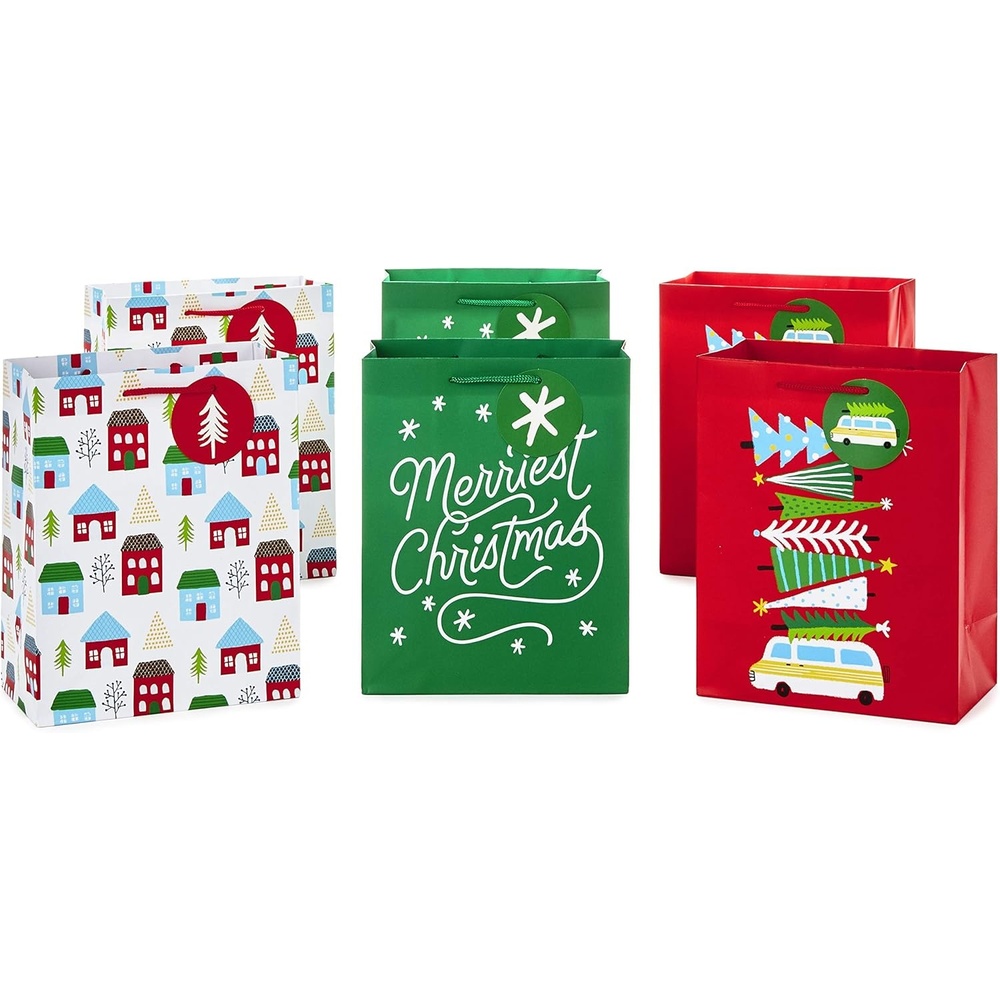 image:imageHallmark 9 Medium Christmas Gift Bag Bundle Pack of 6 Little Houses and Trees MerriestChristmas Vintage Van with ChristmasTrees  5XGB4890Merriest Christmas