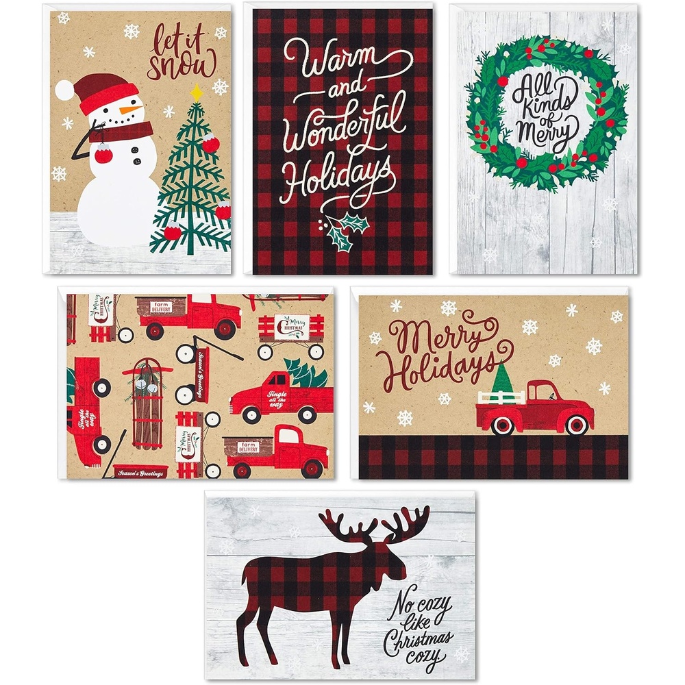image:imageHallmark Boxed Christmas Cards Assortment Rustic Holidays 6 Designs 24 Cards with EnvelopesRustic