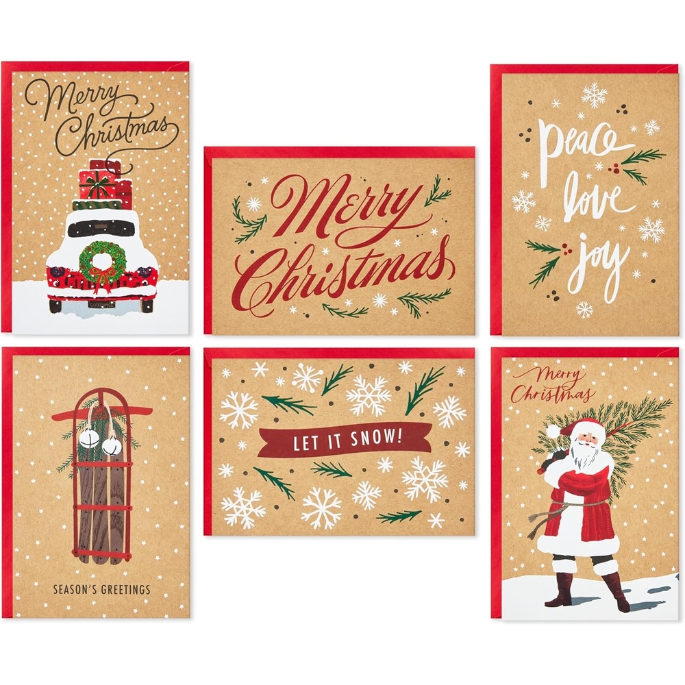 image:imageHallmark Boxed Christmas Cards Assortment Rustic Kraft 6 Designs 36 Cards with EnvelopesHoliday Rustic Kraft Card Assortment