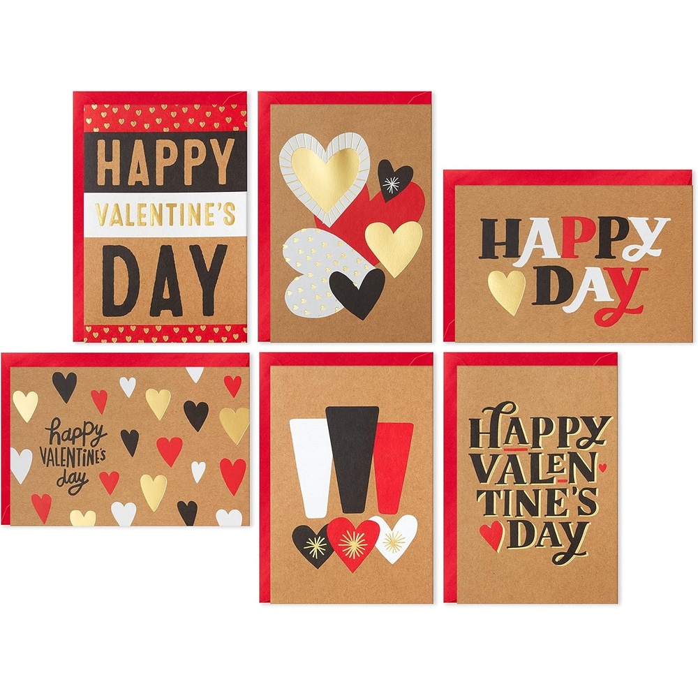 image:imageHallmark Boxed Christmas Cards Assortment Rustic Kraft 6 Designs 36 Cards with EnvelopesValentine Gold Foil Kraft Card Assortment