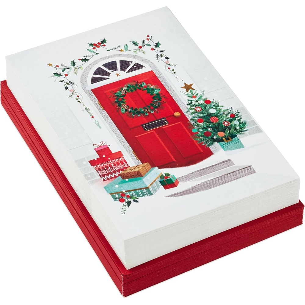image:imageHallmark Boxed Christmas Cards Delivering Joy 40 Cards and 40 Envelopes Red Front Door