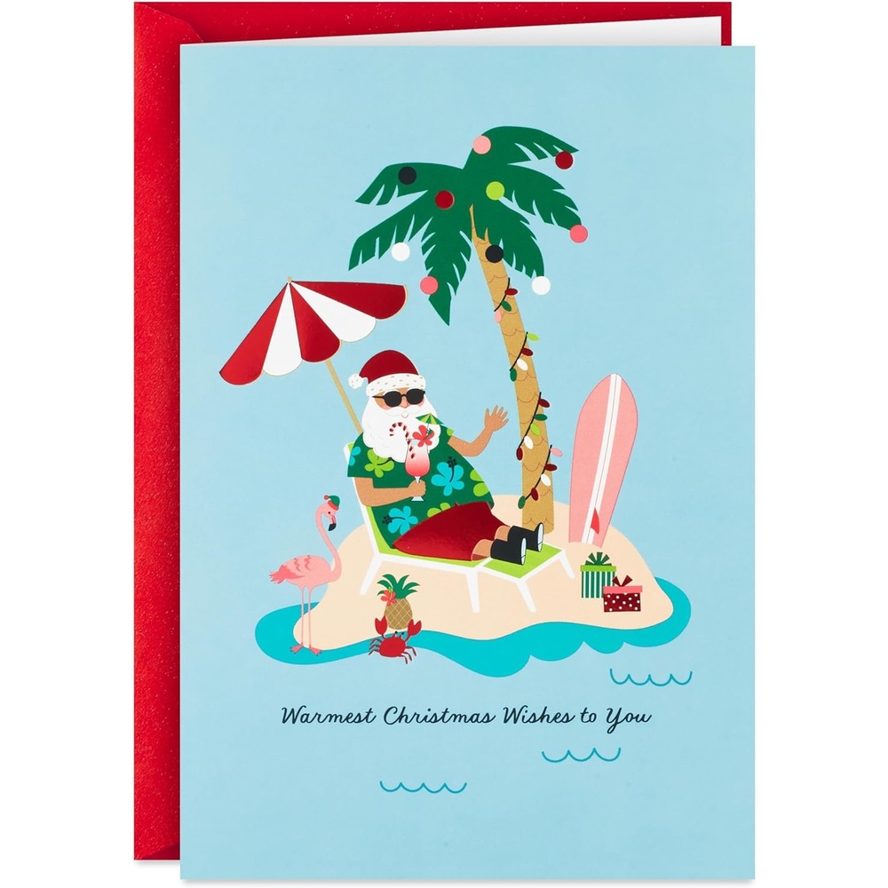 image:imageHallmark Boxed Christmas Cards Tropical Santa 16 Cards and 16 Envelopes Warmest Christmas Wishes