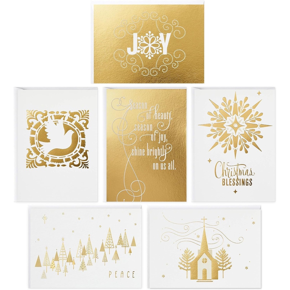 image:imageHallmark Boxed Holiday Cards Gold Happy Holidays 16 Cards and 17 EnvelopesGold Foil Icons Religious Blank Note Assortment