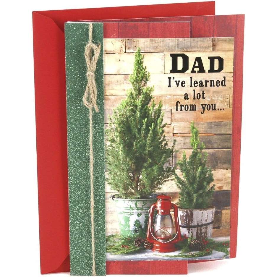 image:imageHallmark Christmas Card for Parents Deer Pink and GreenFor Dad  Christmas Trees and Twine