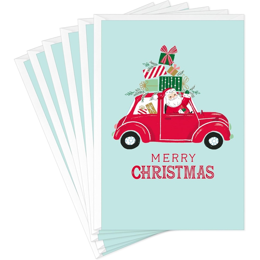 image:imageHallmark Christmas Cards 6 Cards with Envelopes Santa Driving Red CarWishing you all the seasons best