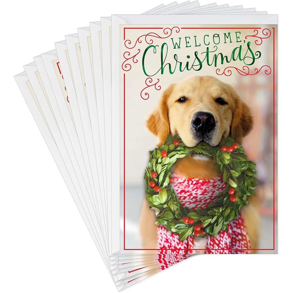 image:imageHallmark Christmas Cards Pack Puppy with Wreath 10 Cards with EnvelopesPuppy with Wreath  10 Cards with Envelopes
