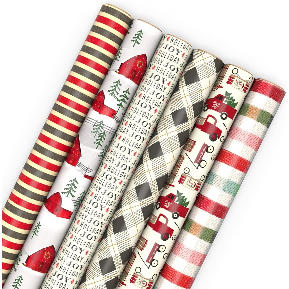 image:imageHallmark Christmas Wrapping Paper Rolls  Black and Red Buffalo Plaid Royal Stewart Tartan Blue Green 6 Rolls 180 sq ft ttl for Holiday Parties Hanukkah Winter WeddingsRustic Christmas