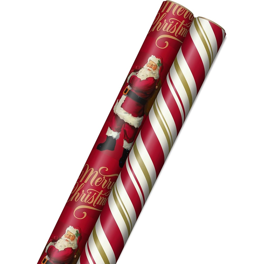image:imageHallmark Christmas Wrapping Paper Rolls  Green Trees White Pine Cones on Recyclable Brown Kraft Gift Wrap Paper Set of 2 Rolls 150 sq ft ttl for Holiday Parties Winter WeddingsRetro Santa  Stripes
