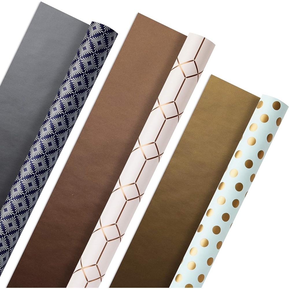 image:imageHallmark Christmas Wrapping Paper Rolls  Navy Blue and Gold Stars Snowflakes Winter Galaxy Gift Wrap Paper 3 Rolls 120 sq ft ttl for Holiday Parties Hanukkah Winter WeddingsNavy  Blush  Mint