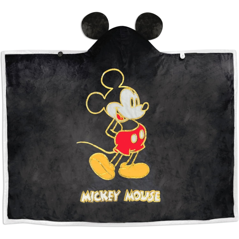 image:imageHallmark Disney Mickey Mouse Hooded Blanket with Mouse Ears 70 x 65 Gift for Kids Fans Adults Christmas Birthdays
