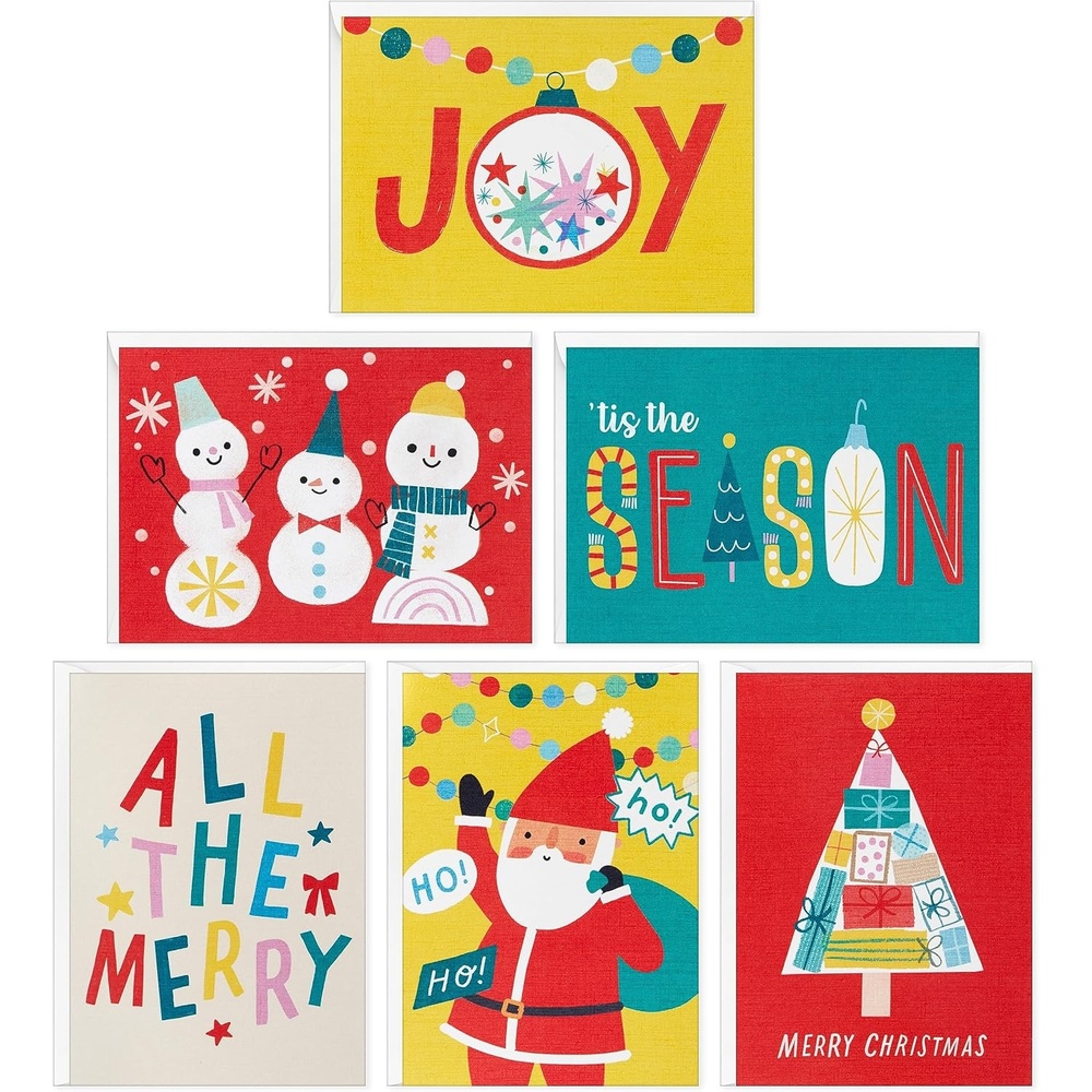 image:imageHallmark Festive Fun Boxed Christmas Card Assortment 36 Cards and Envelopes Red Green Yellow Snowmen SantaChristmas Cards  36 Pack