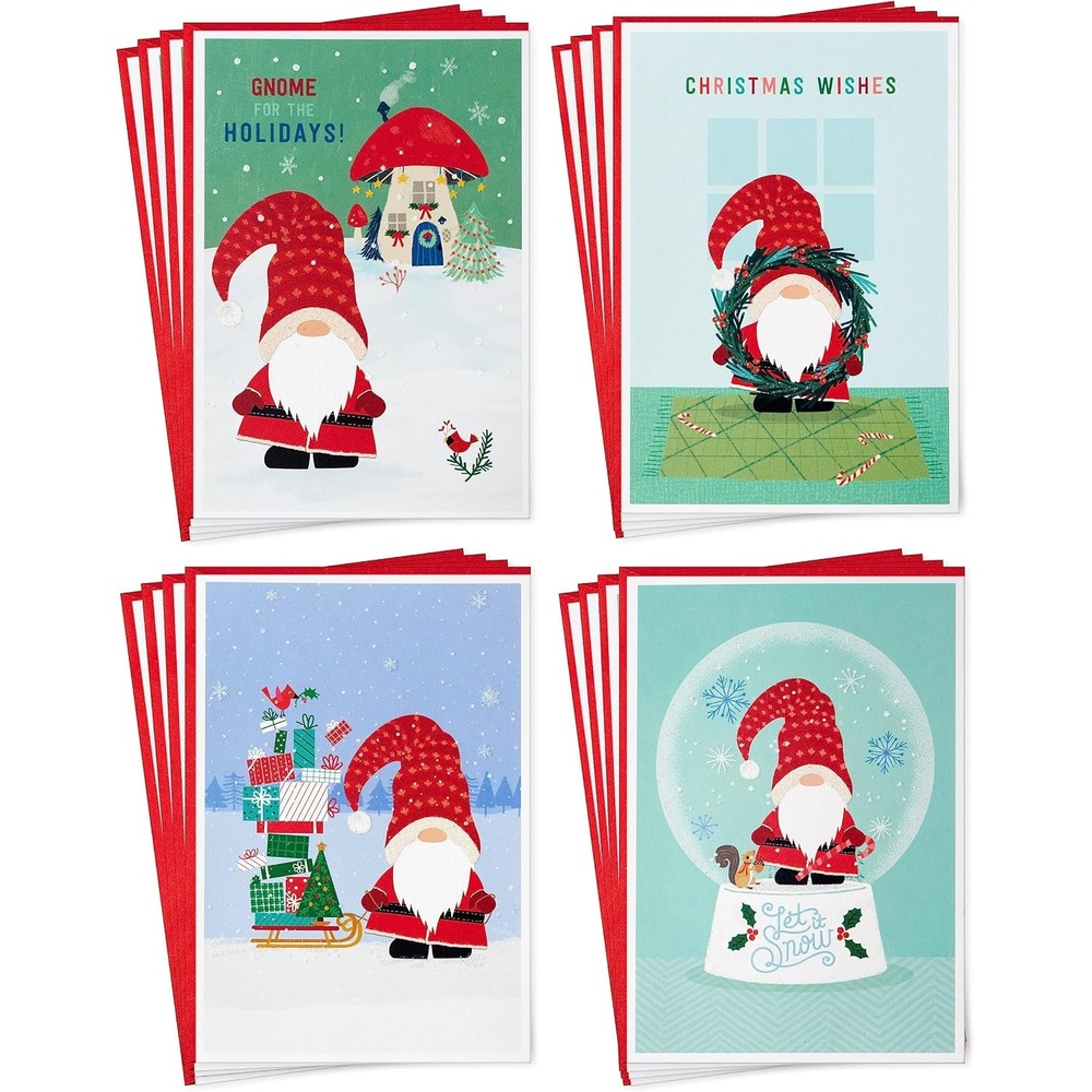 image:imageHallmark Gnome Boxed Christmas Card Assortment 16 Cards and Envelopes Snow globe Mushrooms Wreath SledGnome Holiday Cards