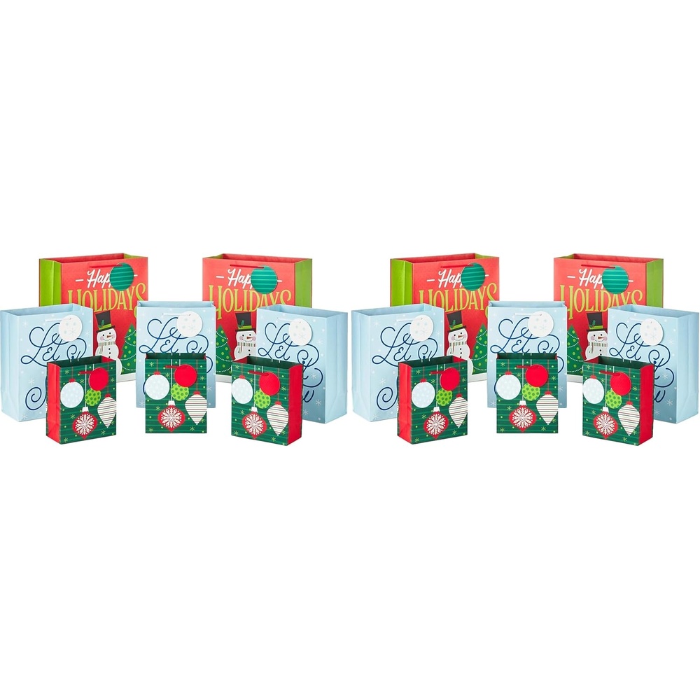 image:imageHallmark Holiday Gift Bag Assortment 8 Gift Bags 3 Small 6 3 Medium 9 2 Large 13 Red Green and Blue Ornaments Let It Snow Happy Holidays with Snowman and Christmas Trees8 Count Pack of 2