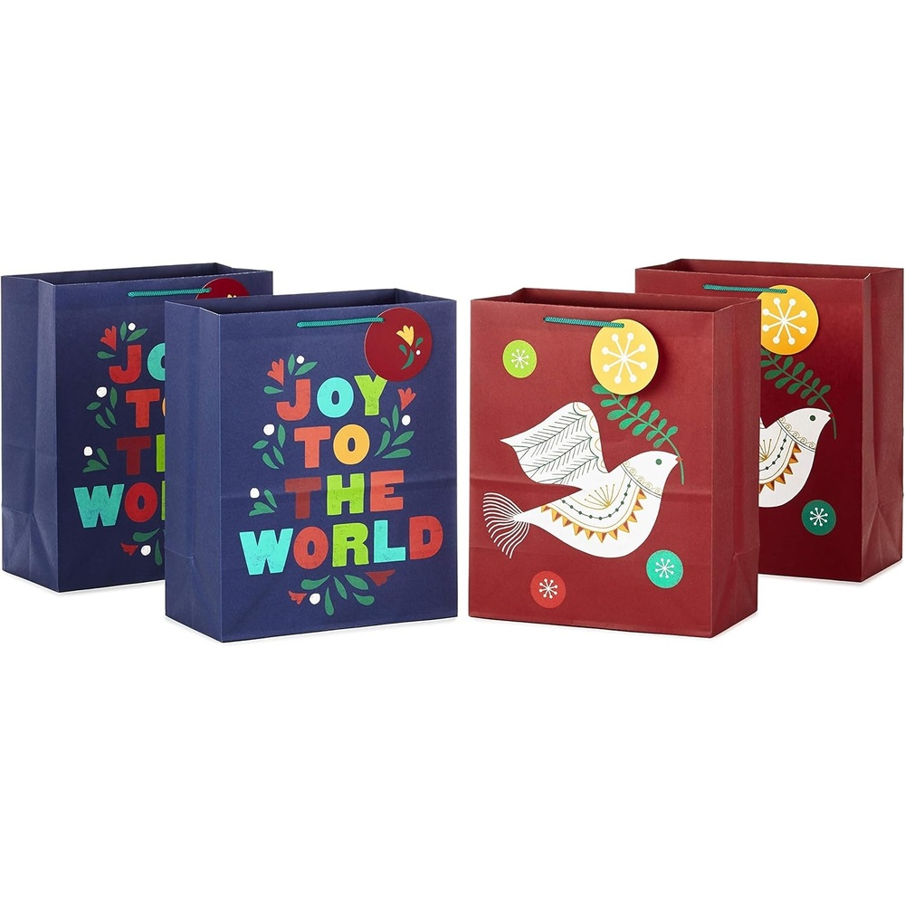 image:imageHallmark Holiday Gift Bag Bundle 4 Large 13 Gift Bags 2 Designs in Navy Blue Dark Red Orange Green Joy to the World Peace Dove for Christmas Hanukkah Kwanzaa Three Kings DayPeace Dove  Joy to the World