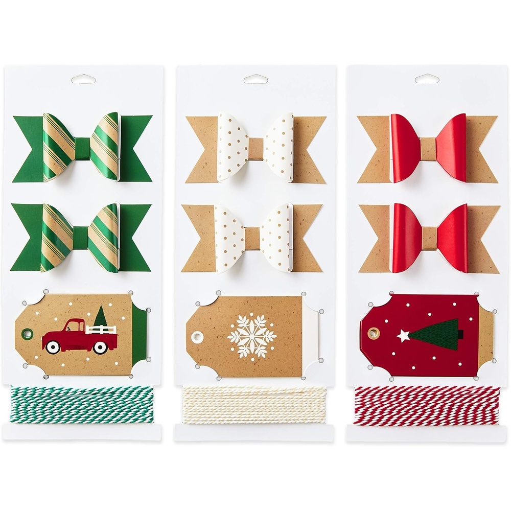 image:imageHallmark Holiday Gift Wrap Accessory Kit Red Truck Tree Snowflake 6 Gift Bows 12 Gift Tags 9 Yards of Twine  Kraft Red Green WhiteRed  Green  and Kraft