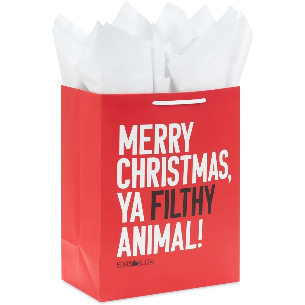 image:imageHallmark Home Alone 13 Large Red and Black Christmas Gift Bag with Tissue Paper Merry Christmas Ya Filthy Animal for Kids Teens FansHome Alone