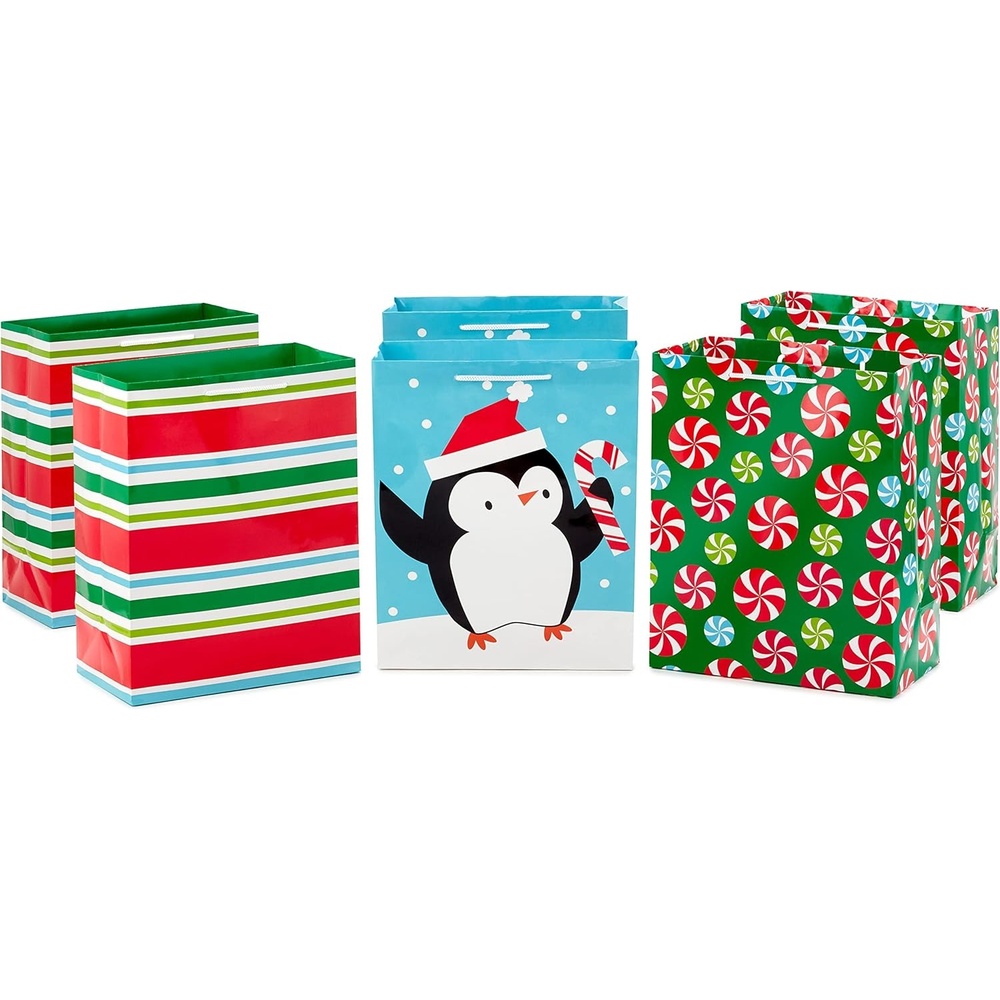 image:imageHallmark Image Arts 11 Large Christmas Gift Bags 6 Bags Penguins Stripes Peppermints for Kids Coworkers Teachers