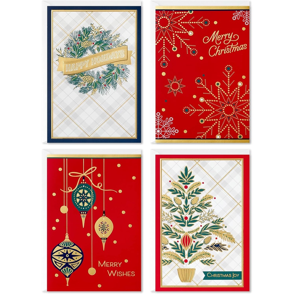 image:imageHallmark Image Arts Christmas Boxed Cards Assortment Elegant Lettering 4 Designs 24 Cards with EnvelopesClassic Plaid Holiday Card Assortment