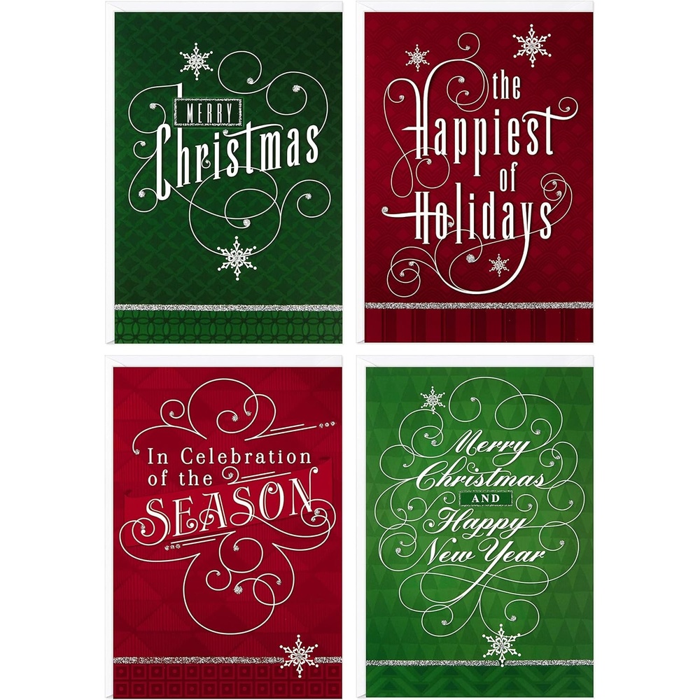 image:imageHallmark Image Arts Christmas Boxed Cards Assortment Elegant Lettering 4 Designs 24 Cards with EnvelopesRed and Green Elegant Lettering Holiday Assortment