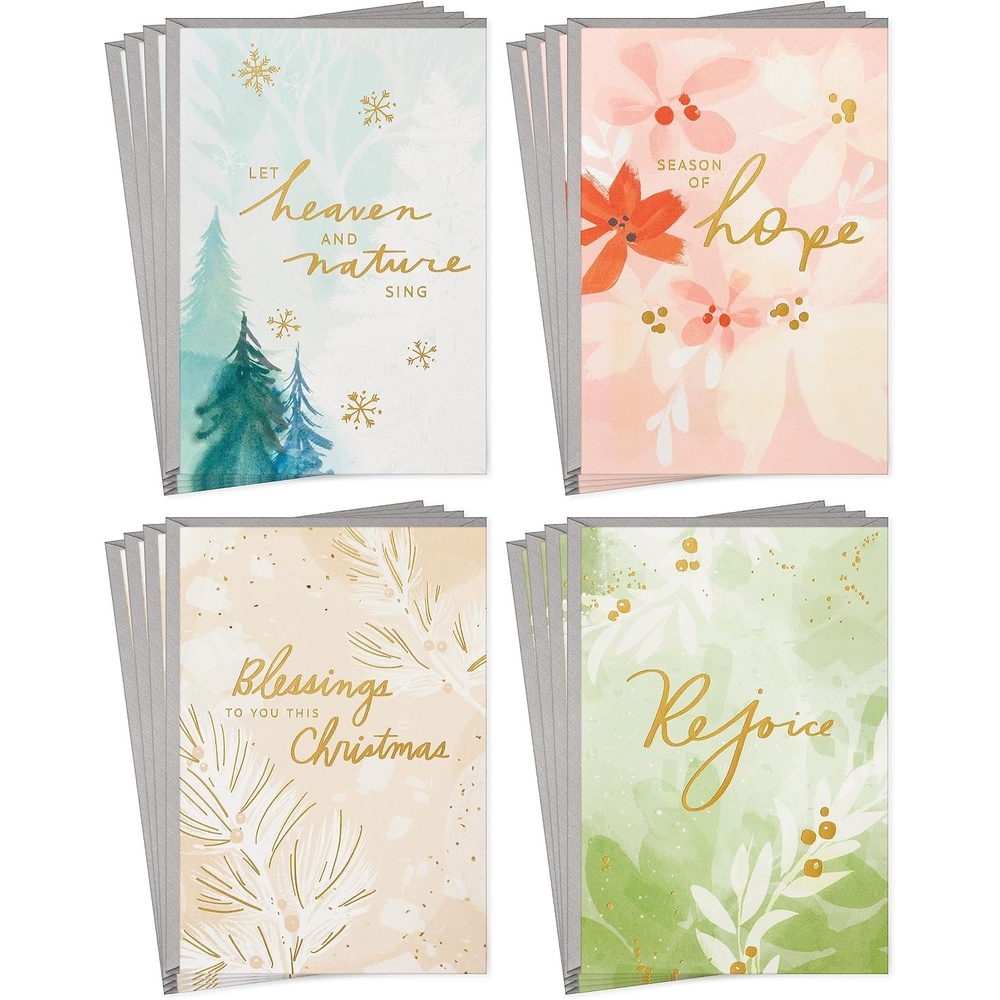 image:imageHallmark Mahogany Religious Boxed Christmas Cards Assortment 4 Designs 12 Cards with EnvelopesHoliday Watercolor Nature Religious Card Pack