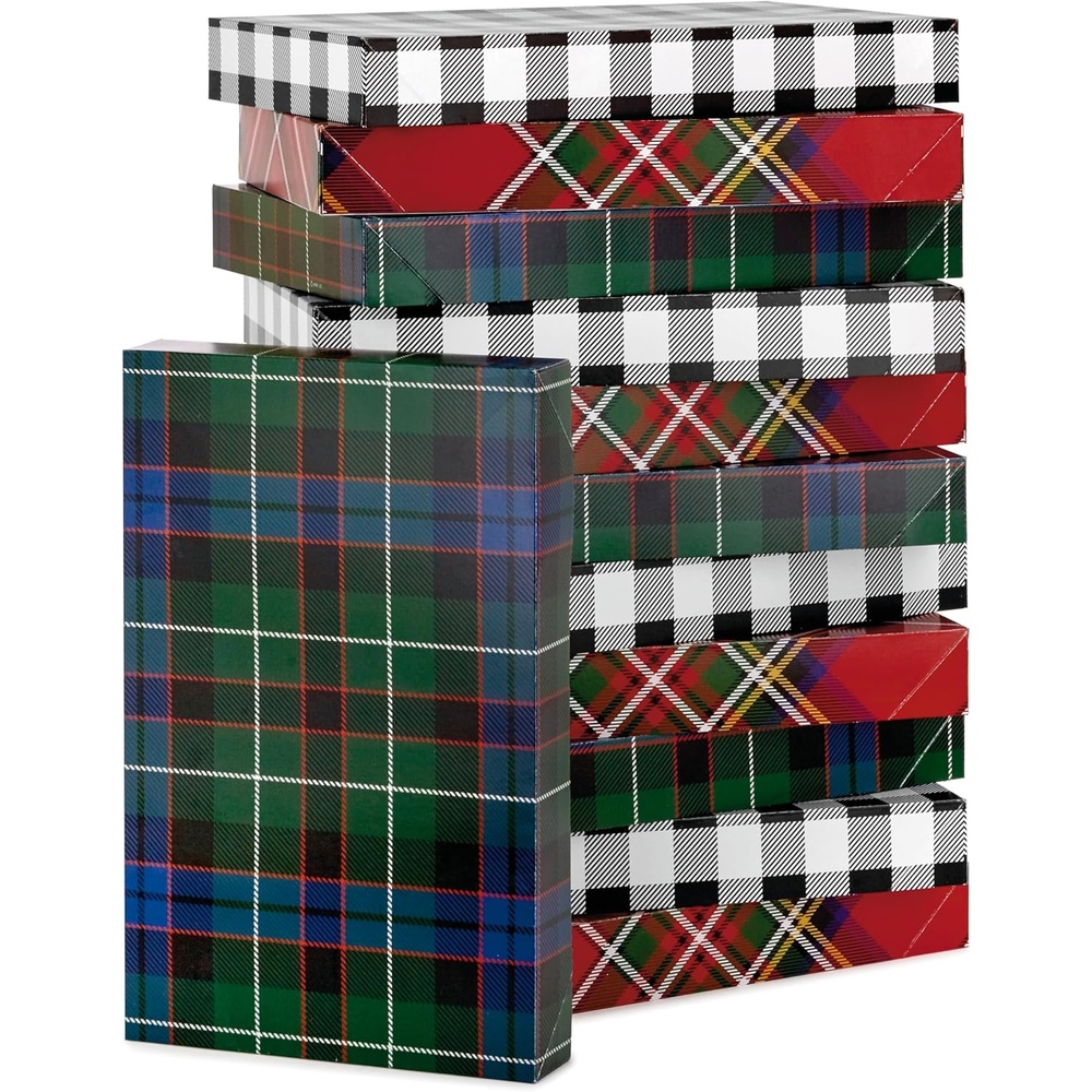 image:imageHallmark Medium Gift Boxes with Lids 12 Shirt Boxes 3 Designs Buffalo Check Red Plaid Green Tartan for Christmas Holiday Parties Hostess Gifts Fathers DayPlaid Boxes
