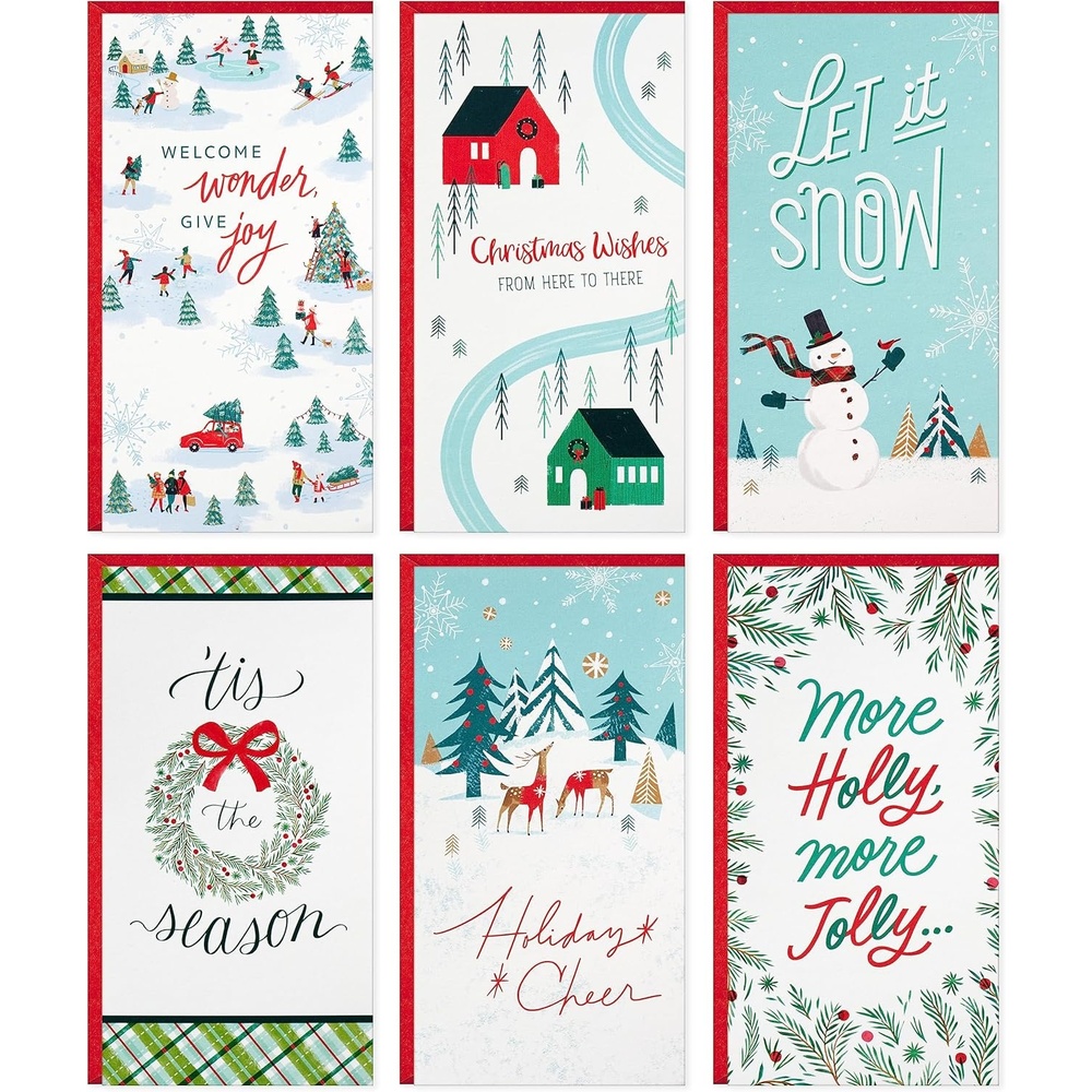 image:imageHallmark Money and Gift Card Holder Christmas Card Assortment 36 Cards and Envelopes Mint Green Plaid Holly DeerWonder and Cheer  Christmas Money Holder Assortment