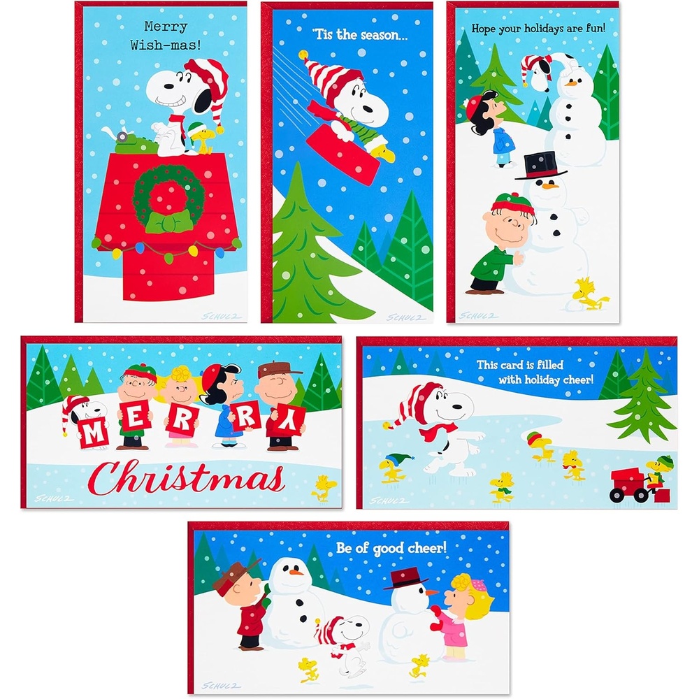 image:imageHallmark Money and Gift Card Holder Christmas Card Pack 10 Money Holder Cards with Envelopes Snowman Mouse with Presents for Kids and GrandchildrenPeanuts