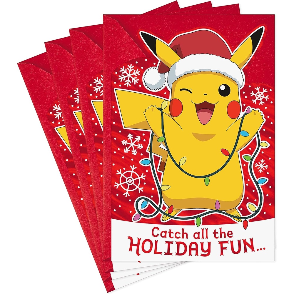 image:imageHallmark Pack of Pokmon Christmas Cards Pikachu Christmas Lights 4 Holiday Cards with Envelopes 5XXH2386Pikachu Christmas Lights  4 Cards with Envelopes