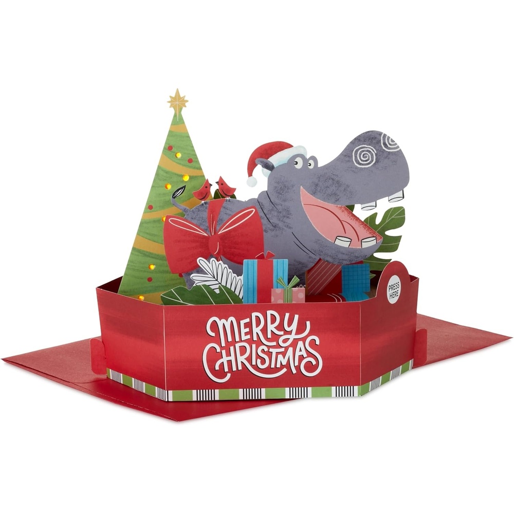 image:imageHallmark Paper Wonder Musical 3D PopUp Christmas Card With Light Happy Hippo Under the Tree