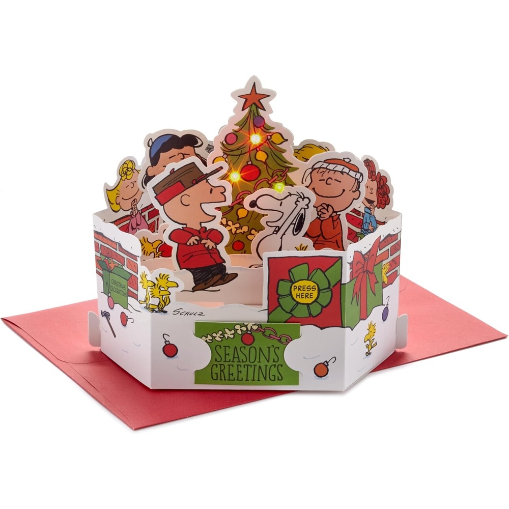 image:imageHallmark Paper Wonder Peanuts Displayable Pop Up Christmas Card with Light and Sound Charlie Brown Christmas Tree Plays Christmastime is HereCharlie Brown Pop Up  Plays Christmastime is Here
