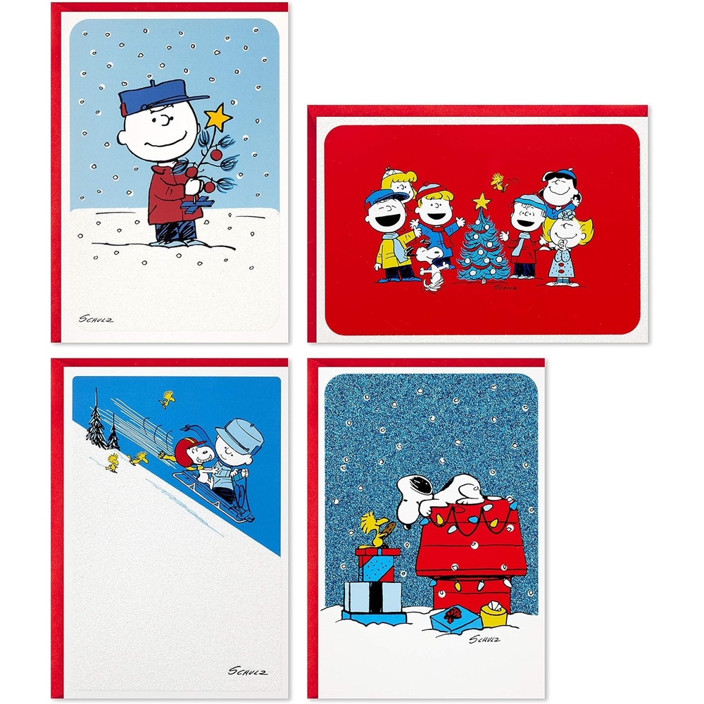 image:imageHallmark Peanuts Boxed Christmas Cards Assortment Classic Comics 4 Designs 16 Cards and EnvelopesChristmas
